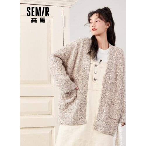 SEMIR Knitted Cardigan Women Loose Mid-Length Comfortable Cardigan 2021 Spring New Ins Trend Casual Sweater