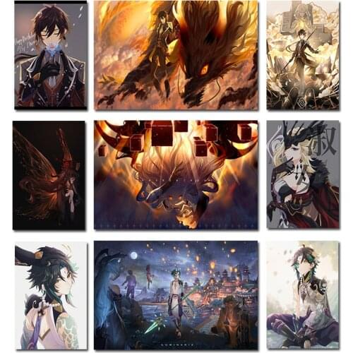 Canvas Painting Anime Genshin Impact Wall Art Posters Nursery Print Nordic Style Picture Children Game Room Home Decoration
