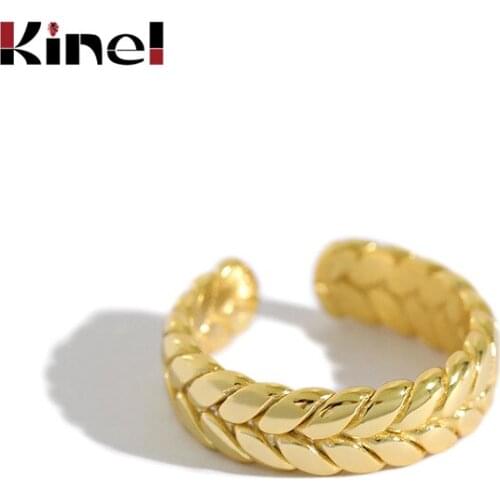 Kinel 925 Sterling Silver Fashion Twisted Rings for Women 14K Plated Real Gold Ring Woman Jewelry Wholesale Free Delivery