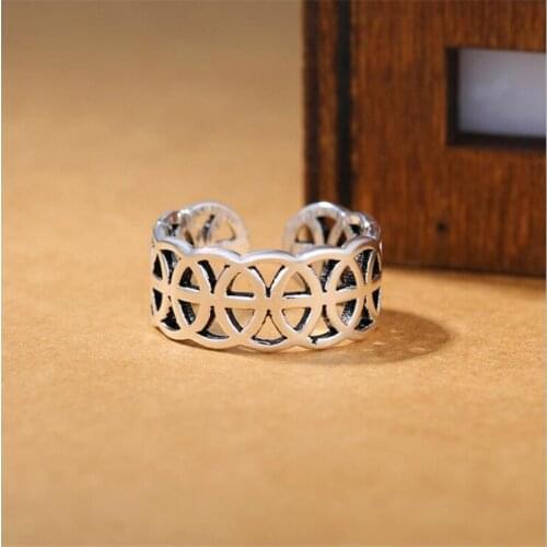 New Personality Creative Money Shaped Retro 925 Sterling Silver Jewelry Hollow Round Cross Women Gift Opening Rings SR424