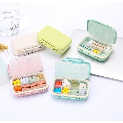 Weekly Pill Box 8 Grids Double Buckle Wheat Straw Environmentally Friendly Portable Pill Case Sealed Medicine Box