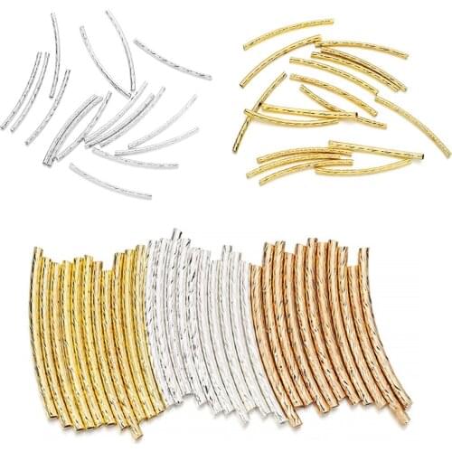 100Pcs/Lot 25-30mm Stripe Copper Curve Tube Hollow Spacer Beads Connectors For DIY Bracelet&Necklace Jewelry Making Accessories