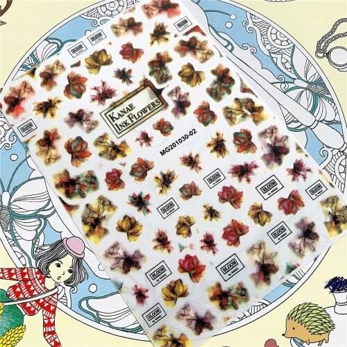 MG201030-02 MG201030-04 Watercolor flowers ink flowers 3D Back glue Nail Art Stickers Decals Sliders Nail ornament decoration