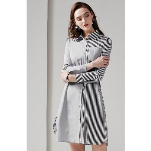 Fashion brand hit color striped dress female was thin high waist single breasted design dress wq1570 dropship factory
