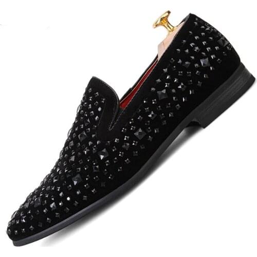 Black Spikes Party Flats New Brand Mens Loafers Luxury Shoes Denim And Metal Sequins High Quality Casual Shoes Men Oxfords