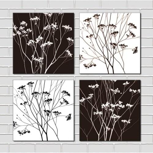 4 Piece Black White Tree Modern Wall Art HD Pictures Canvas art Print wall pictures For Living Room Unframed