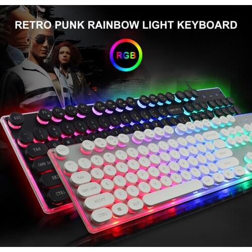 Office Gaming Keyboard with LED Backlit,104-Key Vintage Typewriter- USB Wired Round Keyboard For PC,Latop