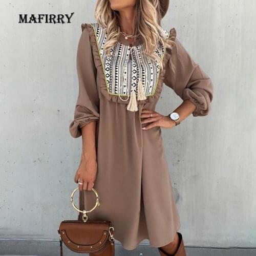 Elegant Women Loose Ruffles Print Dress Summer Long Sleeve Round Neck Patchwork Dress Female High Waist Oversized 5XL Dresses