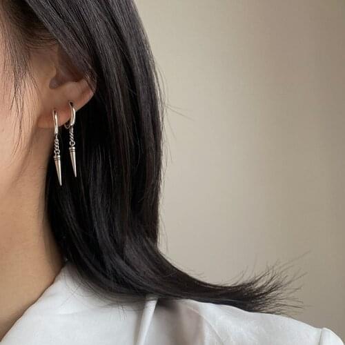 925 Sterling Silver Earring Fashion Geometric Chain Vertical Bar Cone Long Drop Earring Retro Personality Woman Girl Boy Ear Jew