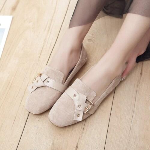 Faux Suede Loafers Woman Breathable Work Office Shoes Metal Buckle Low Heel Soft Bottom shoses Women Flats Shoes Maggies Walker
