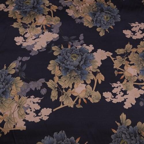 Vintage Flower Stretch Printed Crepe Satin Mulberry Silk Dress Fabric