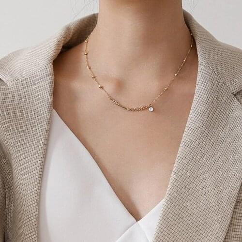 YUN RUO 18 K Gold Plating Vintage Chain Zircon Pendant Necklace Fashion Titanium Steel Jewelry Woman Birthday Gift Never Fade