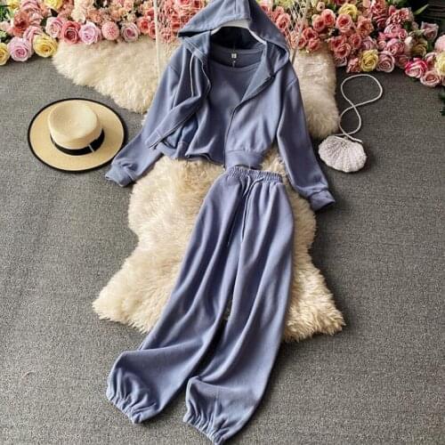 Women Suit Tracksuit Spring 3 Piece Set Hoodie +Sling+Pants Casual Suit Fashion Short Sporting Womens Suits Female Clothes