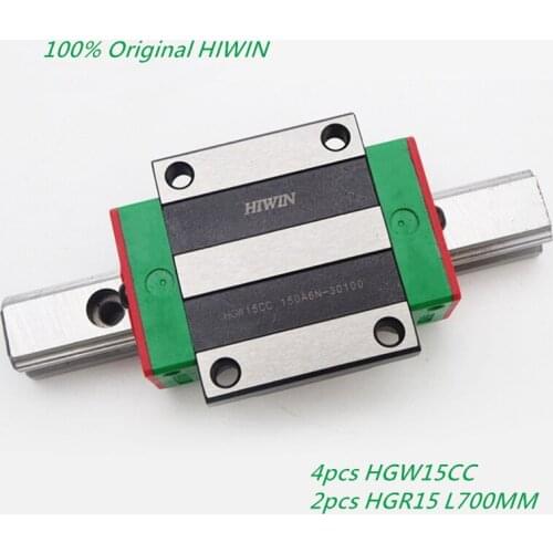 2pcs 100% Original HIWIN HGR15 -700mm Linear Rails + 4pcs HGW15CA HGW15CC Linear Flanged Block carriages
