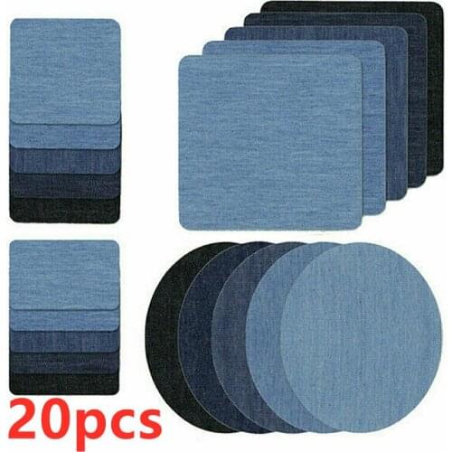 20pcs Creative Denim Repair Patches Thermal Sticky Iron On Mending Patches Jeans Bag Hat Repair Decor DIY Apparel Sewing Fabric