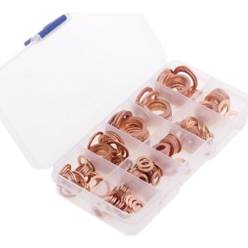 200 Pieces Flat Ring Copper Washer Gasket Assortment Assorted Set Kit