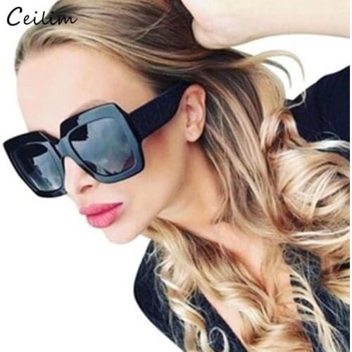 2020 Luxury Big Square Sunglasses Women Brand Designer Retro Clear Sun Glasses For Female Oversized Black Shades Oculos UV400