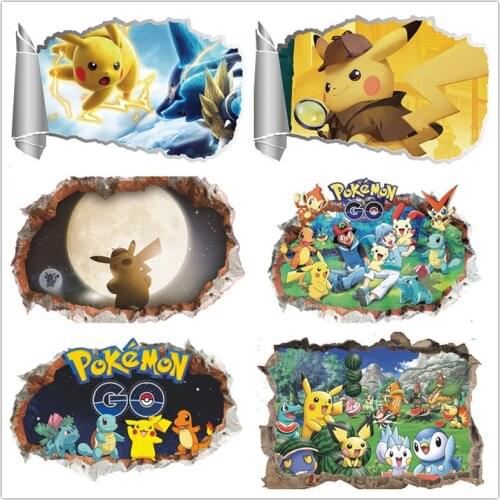 3D Pokemon Pikachu Wall Stickers for Kids Rooms Removable Cartoon Kindergarten Wall Decals Baby Nursery Home Decor Wall Pictures