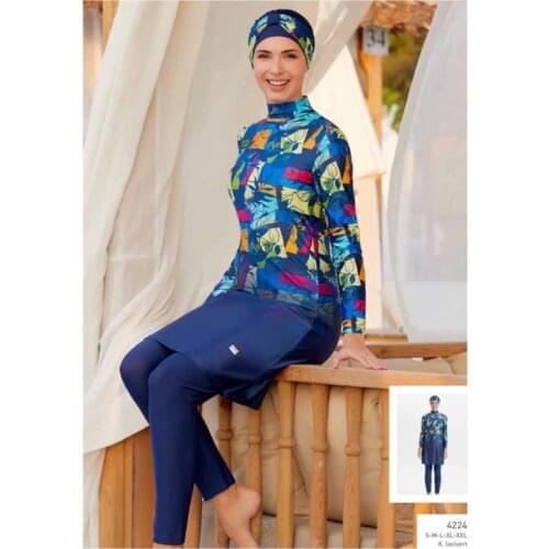 4224 navy blue Full Length Design Hijab Swimwear Turkish' Muslim Swimsuit Burkinis Modest Clothing Islamic Long Sleeves Hijab Full Co