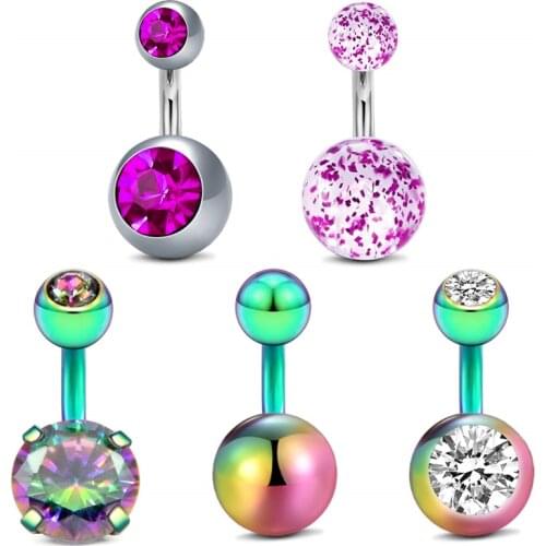 5PC Short Belly Button Piercing Rings 14g Stainless Steel Belly Rings 6mm 10mm Navel Rings Piercing Bar for Women Girls