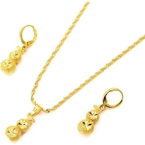 Bangrui Gold Color Beads Jewelry sets Round Pendant/Chain Necklace/Ball Earrings for Women wedding bridal party Jewelry gift