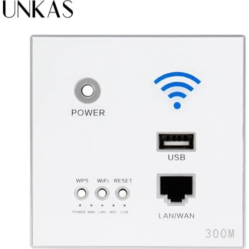 UNKAS Wall Embedded Wireless AP Router,3G WiFi Repeater 300M 110~250V New White USB Socket Wireless WIFI USB Charging Socket