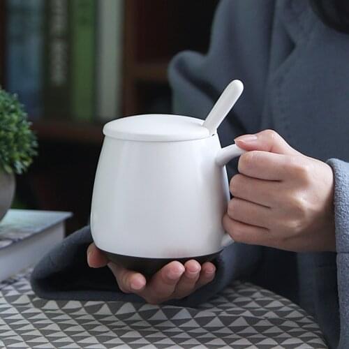 Large Capacity Ceramic Water Cup Mug Black Office Coffee Cup with Spoon Jack Skellington