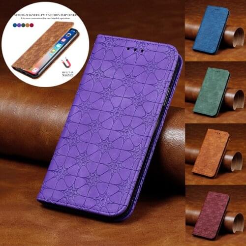 Cover For iPhone 6 6S 7 8 Plus SE 2020 12 11 Pro Max 12 Mini XR XS Max X Flip Embossed Lucky Flower Leather Phone Case Coque