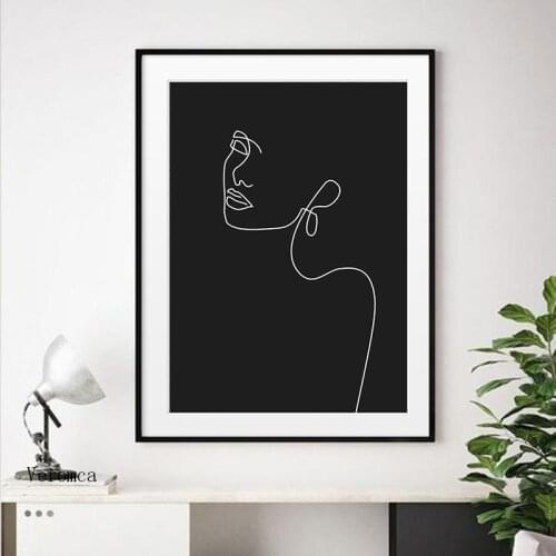 Black and White Poster Modern Abstract Woman Face Wall Art Canvas Painting Figure Line Drawing Pictures Minimalist Home Decor