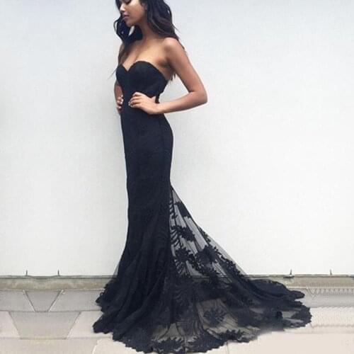 Black Lace Mermaid Evening Dresses 2019 Robe De Soiree Simple Sweetheart Prom Party Dresses Evening Gown Custom Made