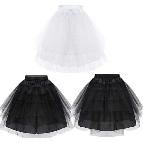 Kids Girls Petticoat Hoopless 3 Layers Netting Fluffy Petticoat Underskirt Crinoline Slip Skirt for Flower Girls Wedding Dress
