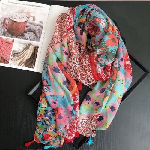 2020 New Spring Flower Print Scarf Shawls Floral Tassel Long Wrap Viscose Hijab Free Shipping