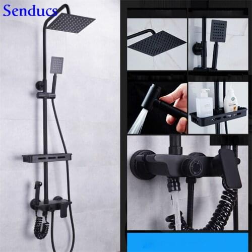 Senducs Black Bathroom Shower Set Black Bathroom Toilet Bidet for Hig Quality Brass Black Bathroom Shower System
