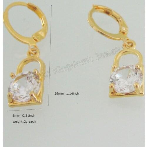 Foromance YELLOW GOLD GP OVERLAY DANGLE 1.14" 29 MM CZ STONE LOCK SHAPE CHARM EARRING /GREAT GIFT