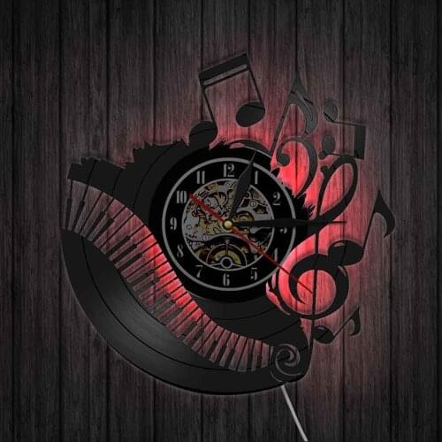 Piano Modelling Vintage Vinyl Record Wall Clock With LED Backlight Wall Hanging Lighting Colorful Wall Lamp for Home Bar Decor