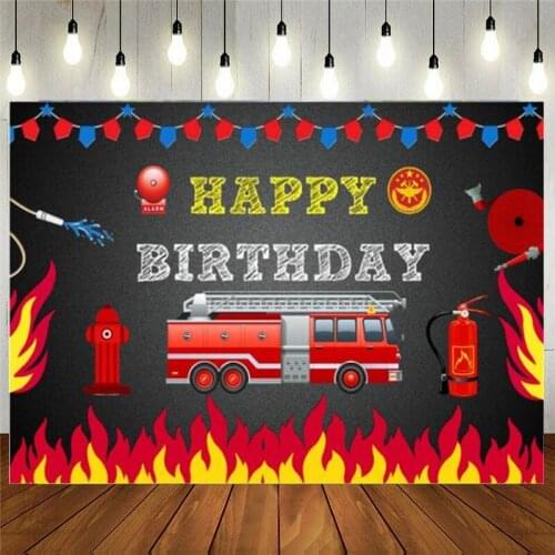 Firetruck Backdrop Fireman Fire Truck Firefighter For Baby Boy Birthday Party Decoration Photo Banner Vinyl Photography Backdrop