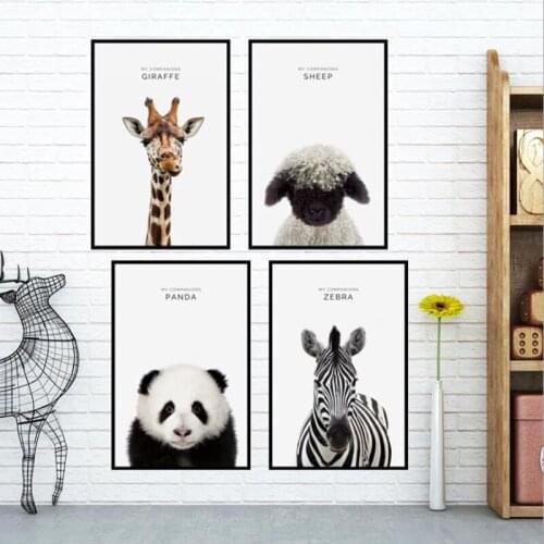 DIY Animals Partner Giraffe Sheep Panda Zebra Photo Frame Vinyl Mural Posters for Kids Room Decor Removable Wall Stickers