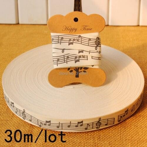 Black Music Notes Print Cotton Ribbon for gift wrap, hair bows, hair accessories 30m/lot