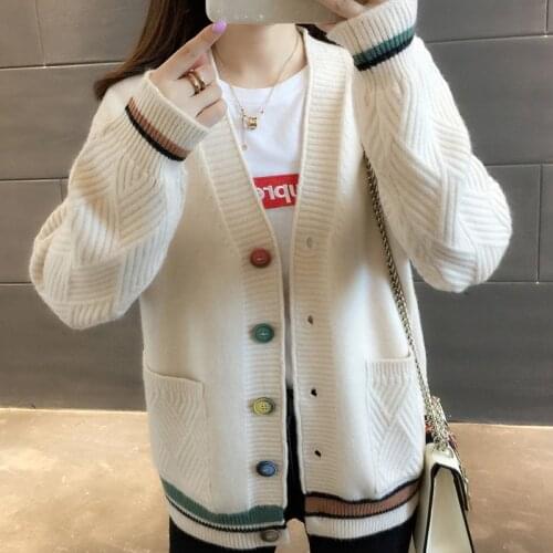 JMPRS Loose Women Cardigans Sweater Autumn Long Sleeve Knitted Female Coat Button Pocket Korean Chic Girl Winter Sweaters
