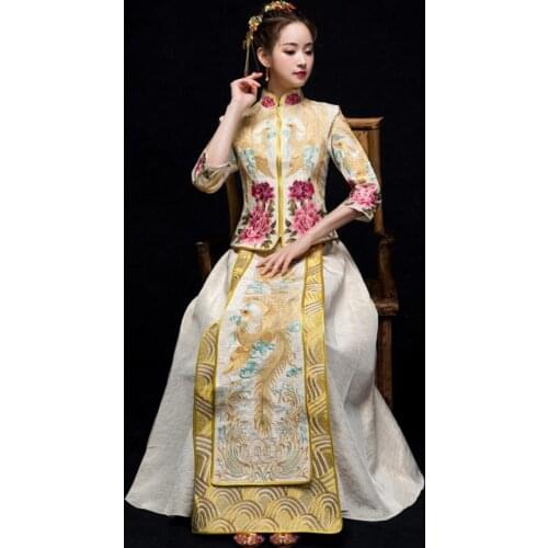 Chinese Ancient Women Classic Qipao Vintage Phoenix Cheongsam Vestidos Noble Female Wedding Dress Elegant Evening Gowns