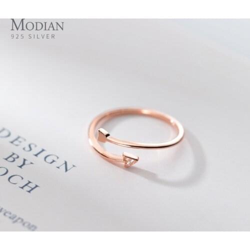 Modian Authentic 925 Sterling Silver Clear CZ Simple Romantic Love Hearts Arrow Adjustable Free Size Ring for Women Fine Jewelry