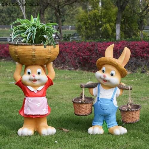 Creative Resin Cartoon Rabbit Decoration Cute Animal Craft Sculpture Outdoor Villa Flower Pot Gardening Decoration Accessories
