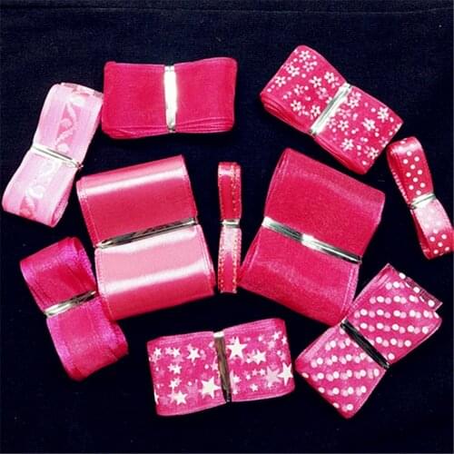 10y/style fushia Mixed Printed Organza Ribbons Headwear Materials DIY Sewing Accessories 6-40mm