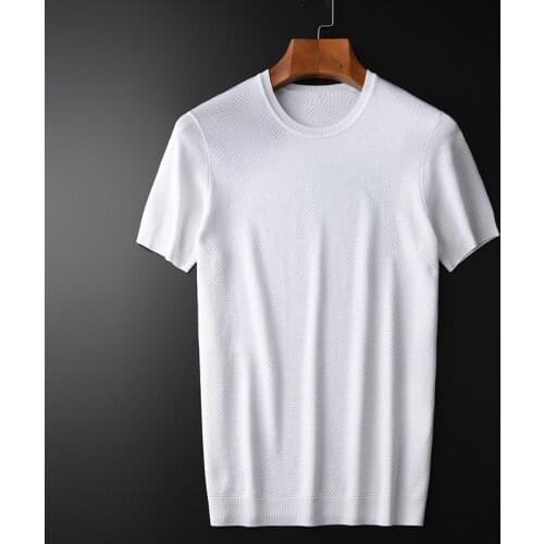 Summer Mens Plus Size 4xl Luxury 3d Jacquard Fabric Round Collar Men White Slim Fit Knitt T-shirts Man