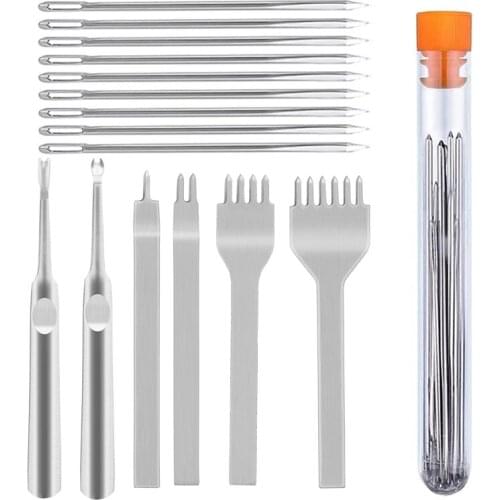 LMDZ Leather Stitching Chisel Set, 1+2+4+6 Prong Lacing Stitching Punch, U V Shaped Stitching Groover Skiving Edge Beveler