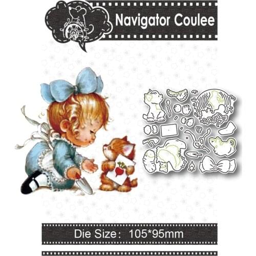 Metal cutting molds, girls, kittens, died of novice scrapbooks, die-cutting molds, stamps and molds, craft supplies, new 2021