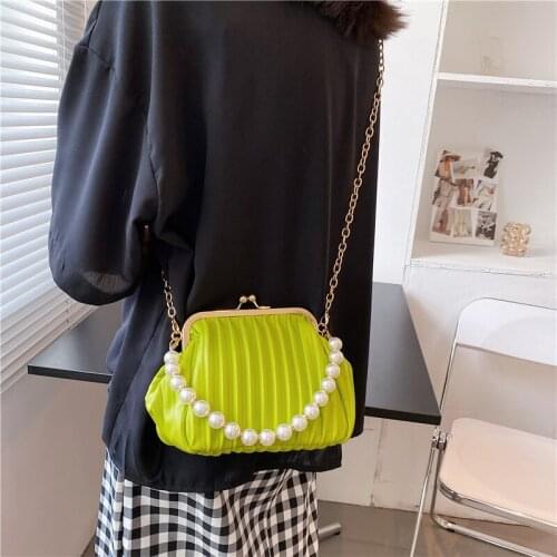 MJ Women Clip Bags Fashion PU Leather Chain Crossbody Bag 2021 Summer Shoulder Handbag Female Small Shell Bags Bolsos Feminina