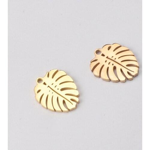 13x17MM Silver Rose Gold Stainless Steel Monstera Deliciosa Leaf Pendant Charm DIY Supplies 1800425