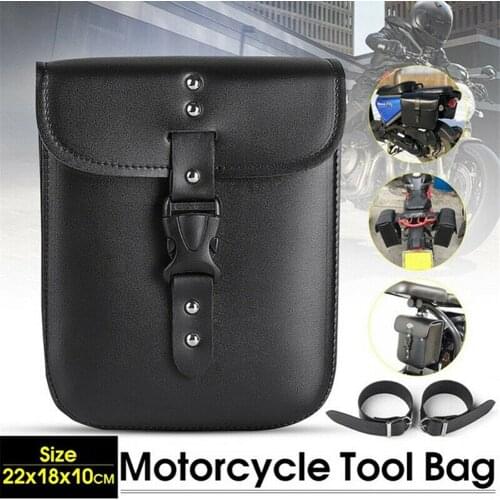 Motorcycle Saddle Bag Leather Waterproof Motorbike Bag Storage Tool Box Pouch Side Case Black