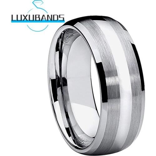 8MM Men Wemens Tungsten Carbide Rings Beveled Edges Center Polished Engagement Domed Bands Brushed Finished Comfort Fit